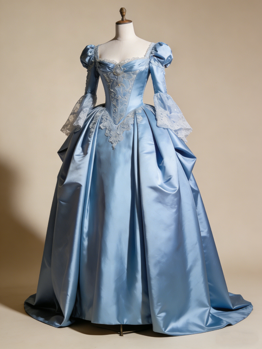 Chic Ball Gown Light Blue Sweetheart Lace Evening Gala Gown Prom Dresses Quinceanera Dress      D4858