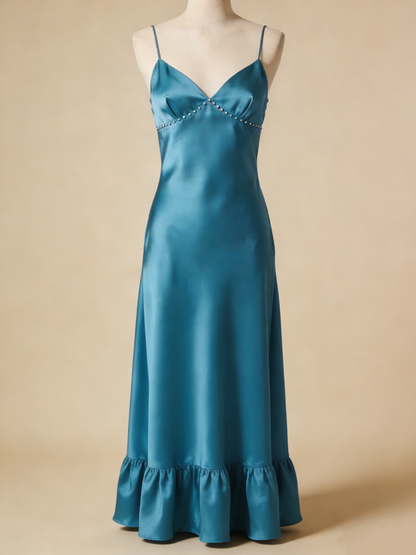 Elegant Prom Dress Satin Spaghetti Straps Pleated Gala Dress Evening Gown Cocktail Outfits    D4865