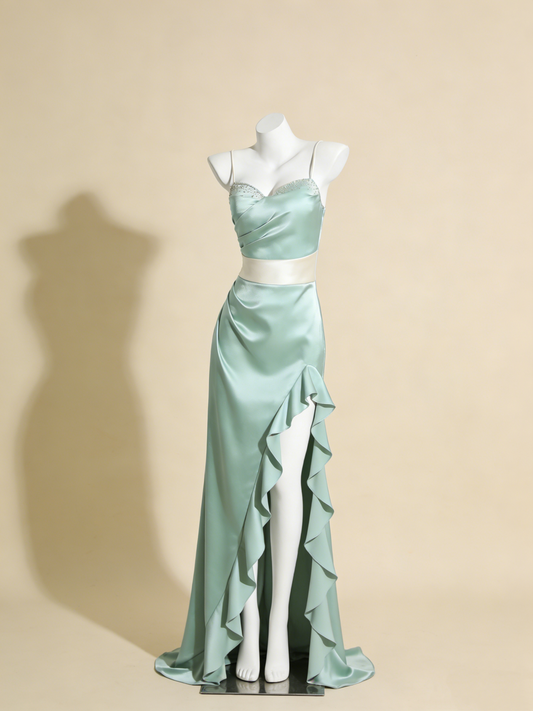 Pretty Prom Dress Satin Sweetheart Ruffle Gala Evening Gown Dress Birthday Party Outfits    D4871