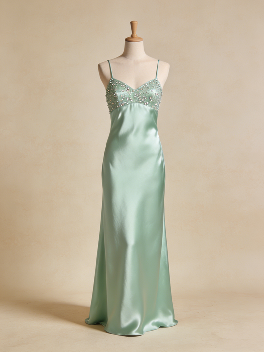 Sparkling Prom Dress Satin Spaghetti Straps Beading Gala Evening Gown Dress Cocktail Outfits    D4872