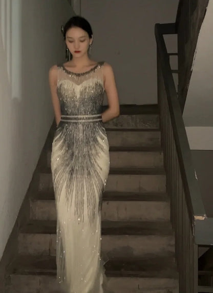 Robe de bal brillante à paillettes et col en cœur, robe de soirée sirène, robe de gala, robe de fête d'anniversaire, D3415