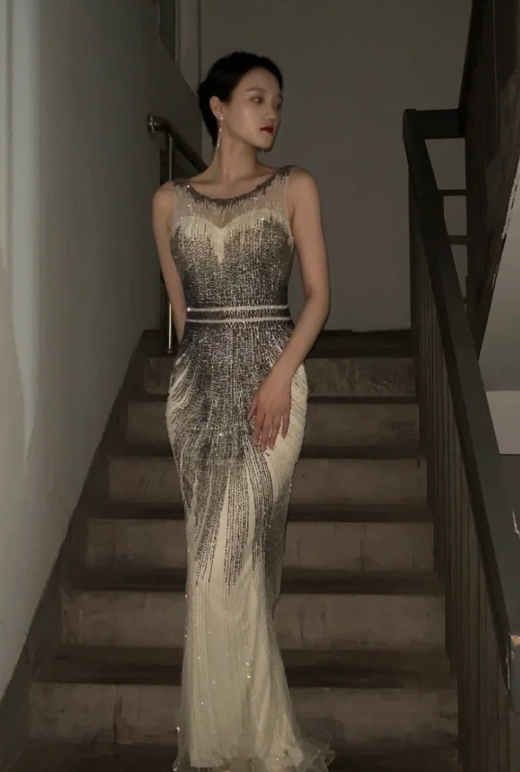 Robe de bal brillante à paillettes et col en cœur, robe de soirée sirène, robe de gala, robe de fête d'anniversaire, D3415