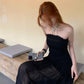 Elegant Prom Dress Black Strapless Gala Evening Gown Dress Birthday Party Outfits    D4882