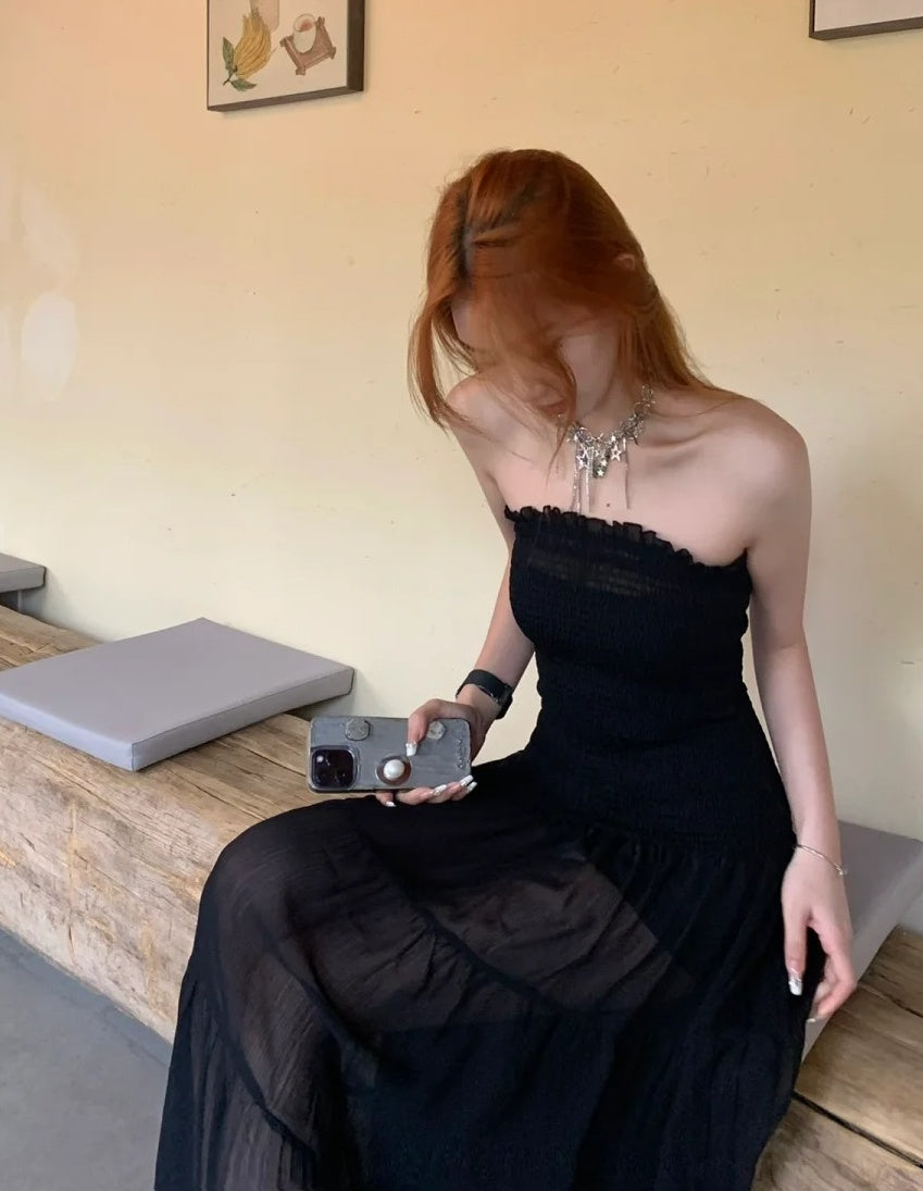 Elegant Prom Dress Black Strapless Gala Evening Gown Dress Birthday Party Outfits    D4882