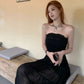 Elegant Prom Dress Black Strapless Gala Evening Gown Dress Birthday Party Outfits    D4882