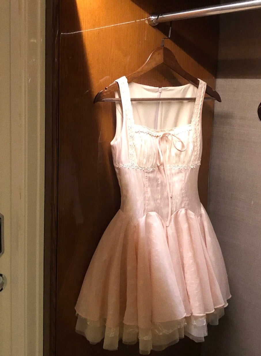 Cute Homecoming Dress Square Neck Pleated Short Back to School Prom Dress Birthday Outfits  D4883