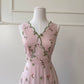 Fashion Prom Dress V-neck Pink Floral Gala Evening Gown Dress Birthday Party Outfits    D4890