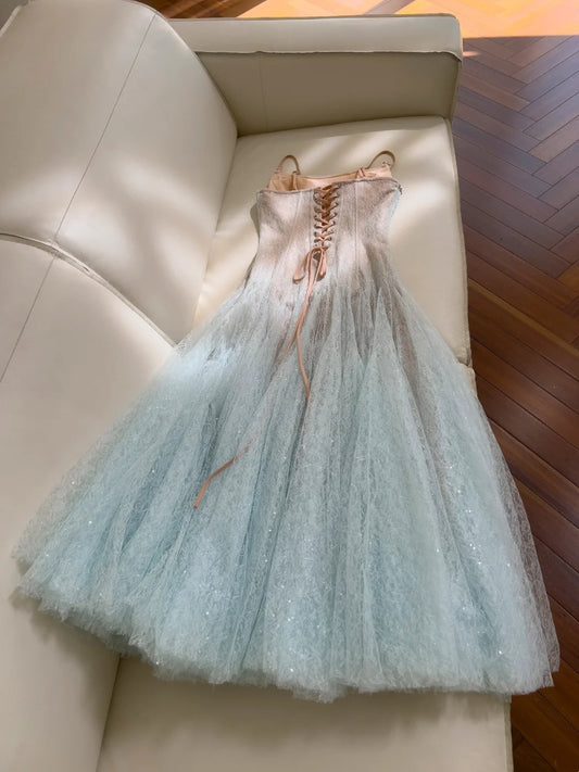 Sparking Prom Dress Spahetti Straps Pleated Gala Evening Gown Dress Birthday Party Outfits    D4891