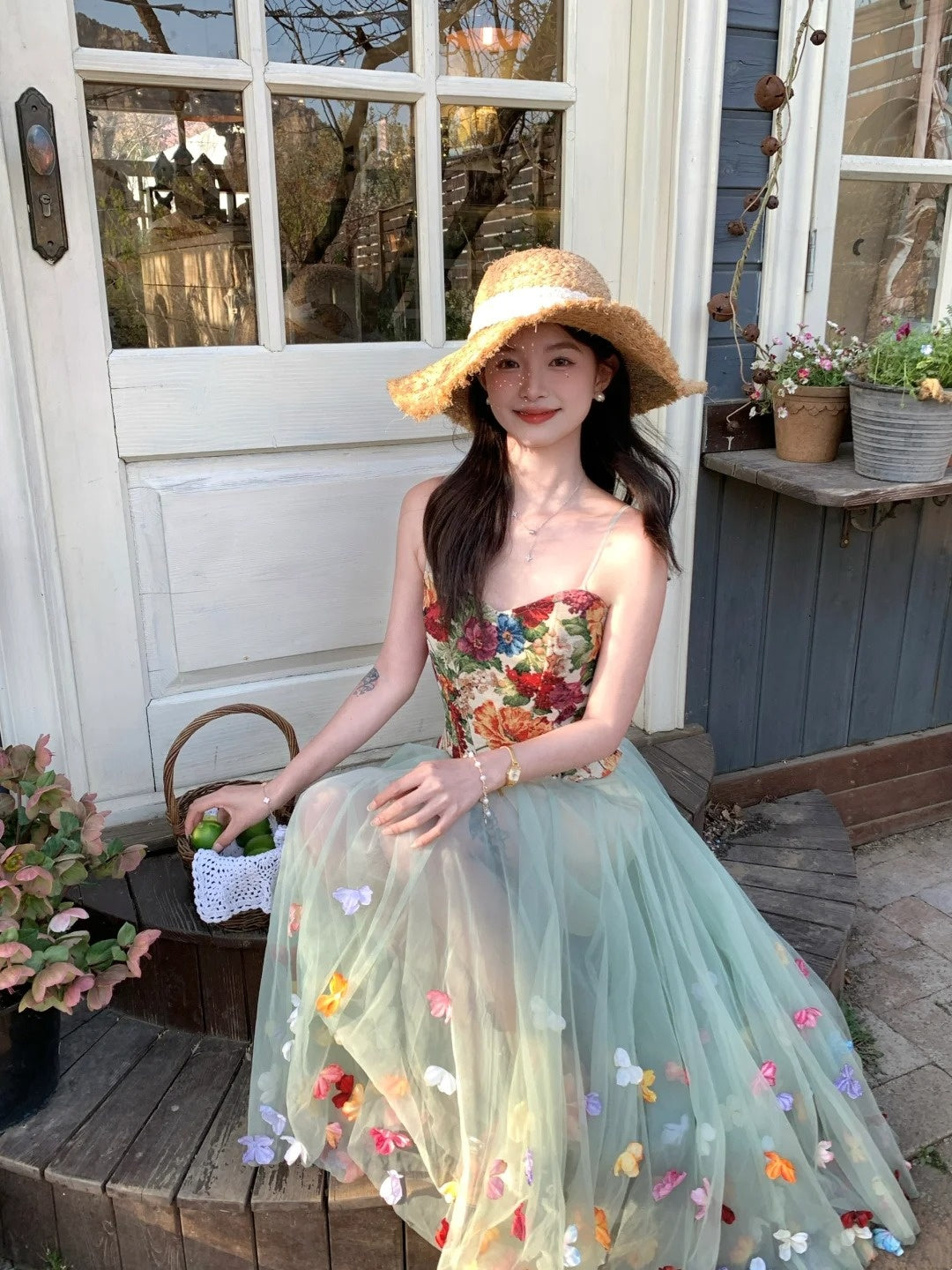 Colorful Prom Dress Sweetheart Tulle Floral Birthday Party Outfits Evening Gown Gala Dress     D4893