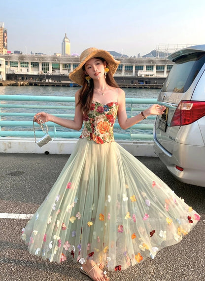 Colorful Prom Dress Sweetheart Tulle Floral Birthday Party Outfits Evening Gown Gala Dress     D4893