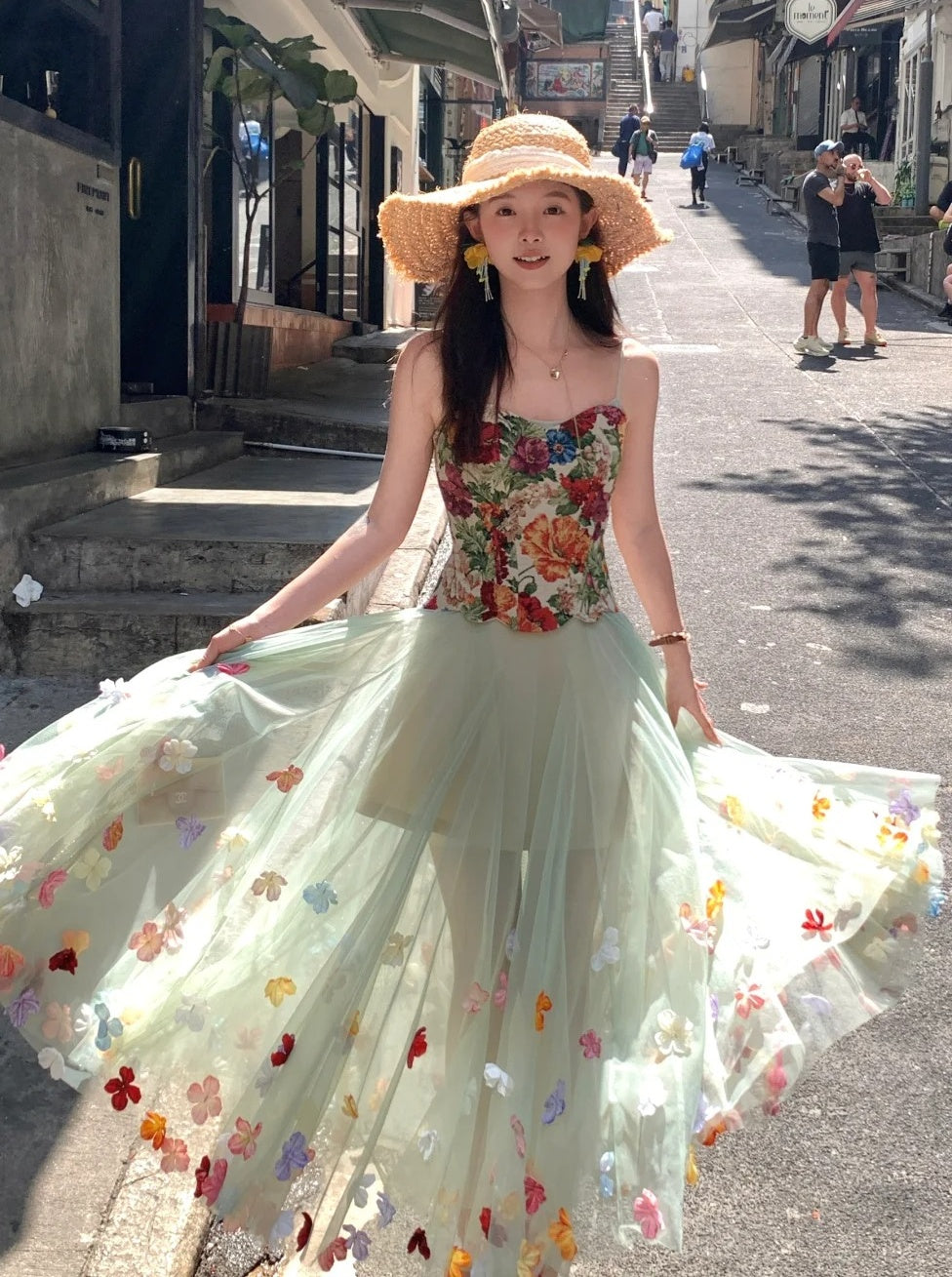 Colorful Prom Dress Sweetheart Tulle Floral Birthday Party Outfits Evening Gown Gala Dress     D4893