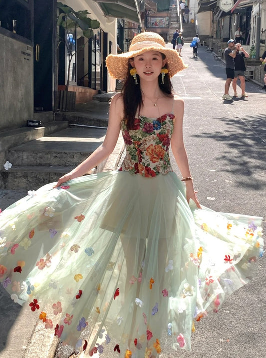 Colorful Prom Dress Sweetheart Tulle Floral Birthday Party Outfits Gala Evening Gown Dress     D4893