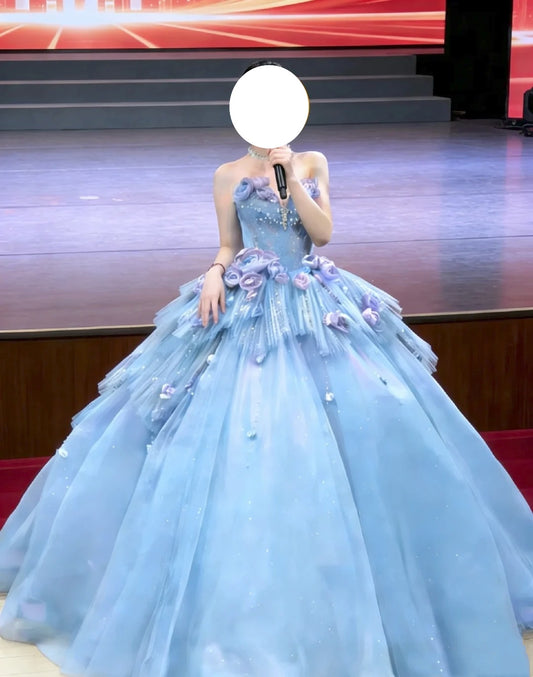 Chic Ball Gown Light Blue Sweetheart Evening Gala Gown Prom Dresses Quinceanera Dress      D4894