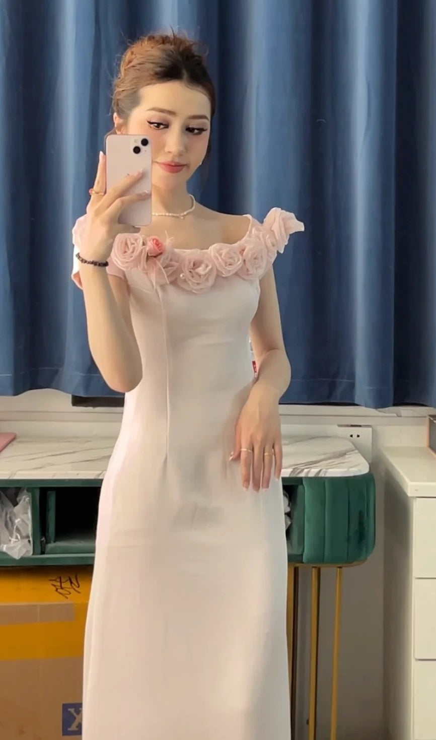 Elegant Prom Dress Satin Off Shoulder Birthday Party Outfits Light Pink Evening Gown Gala Dress     D4896