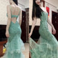 Sparking Prom Dress Spaghetti Straps Tulle Mermaid Birthday Party Outfits Backless Evening Gown Gala Dress     D4897