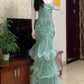 Sparking Prom Dress Spaghetti Straps Tulle Mermaid Birthday Party Outfits Backless Evening Gown Gala Dress     D4897