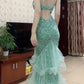 Sparking Prom Dress Spaghetti Straps Tulle Mermaid Birthday Party Outfits Backless Evening Gown Gala Dress     D4897