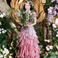 Beauty Prom Dress V-neck Tiered Birthday Party Outfits Pink Evening Gown Gala Dress     D4898