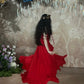 Charming Prom Dress Spaghetti Straps Birthday Party Outfits Red Ruffle Evening Gown Gala Dress     D4899