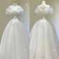 Cute A-Line Strapless White Chiffon Long Party Dress Wedding Gown MD7512