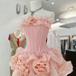 Pretty Homecoming Dress Strapless Flower Back to School Outfits Party Dress  D6578