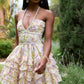 Charming Homecoming Dress V Neck Pearl Cascade Pleated Back to School Outfits Party Dress D7302