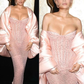 Robe de soirée longue sirène rose brillant à paillettes et décolleté en cœur MD7354