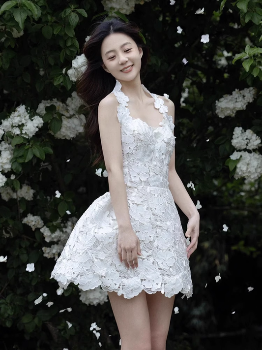 Retro White Appliqued Sleeveless Design A-line Party Dress Homecoming Dresses D1442