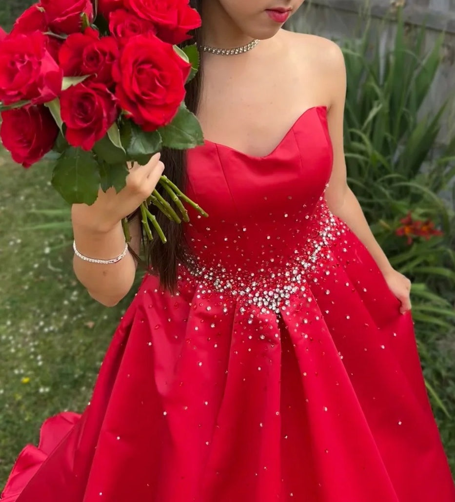Stunning Prom Dress Sweetheart Formal Outfits Beading Red Evening Gown Gala Dress     D4902