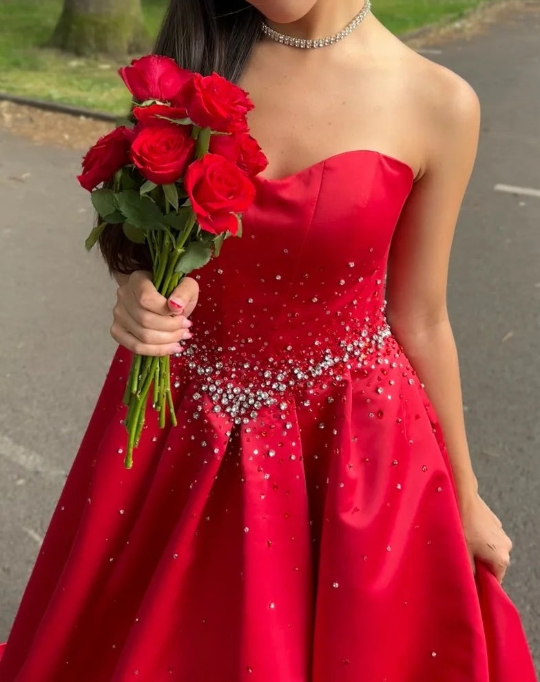 Stunning Prom Dress Sweetheart Formal Outfits Beading Red Evening Gown Gala Dress     D4902