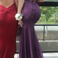 Shiny Prom Dress Dark Purple Slit Party Outfits Spaghetti Straps Evening Gown Gala Dress     D4906