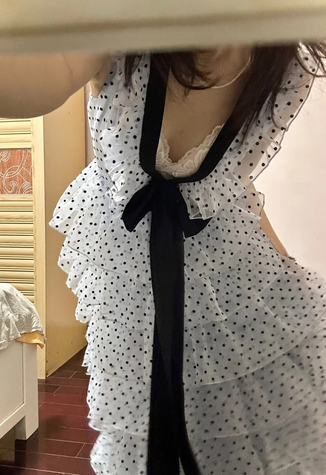 Chic Prom Dress Baby Blue V-neck Polka Dots Gala Dress Evening Gown Birthday Party Outfits    D4913