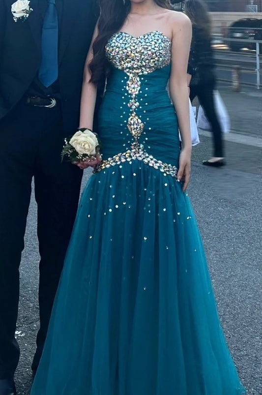 Stunning Prom Dress Sweetheart Pleated Gala Gown Tulle Crystal Evening Dress Birthday Party Outfits    D4914