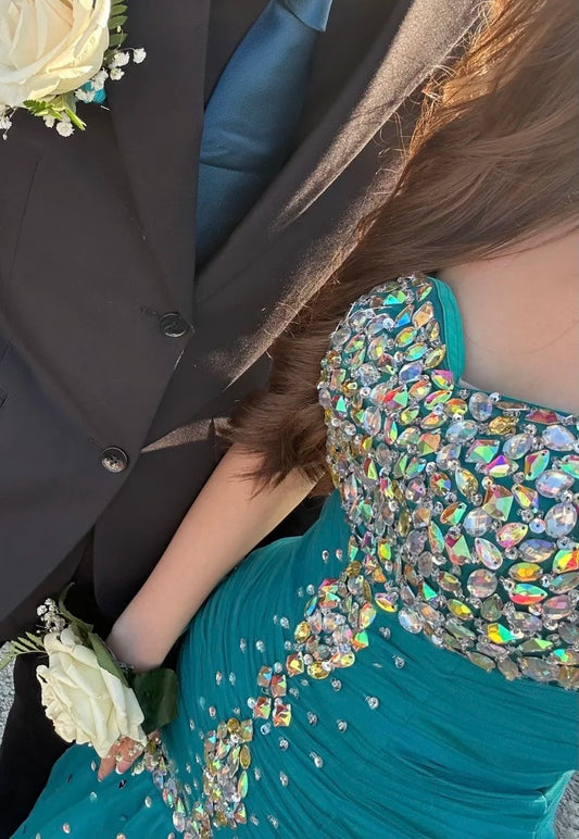 Stunning Prom Dress Sweetheart Pleated Gala Gown Tulle Crystal Evening Dress Birthday Party Outfits    D4914