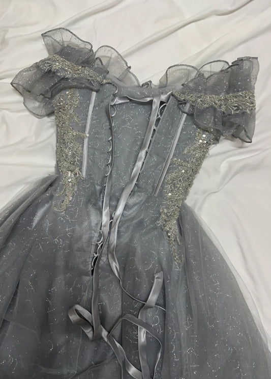 Beauty Prom Dress Off Shoulder Pleated Gala Gown Birthday Party Outfits Tulle Evening Dress    D4915