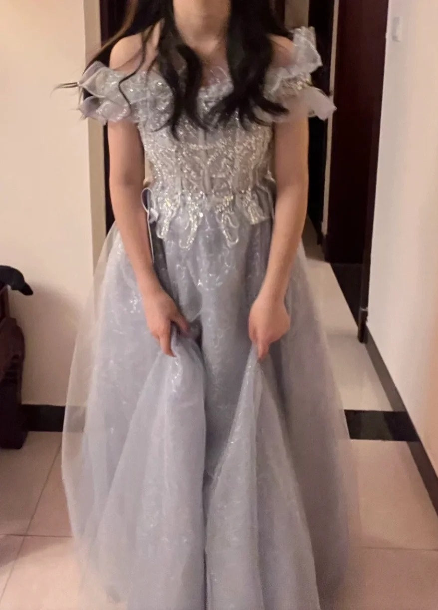 Beauty Prom Dress Off Shoulder Pleated Gala Gown Birthday Party Outfits Tulle Evening Dress    D4915