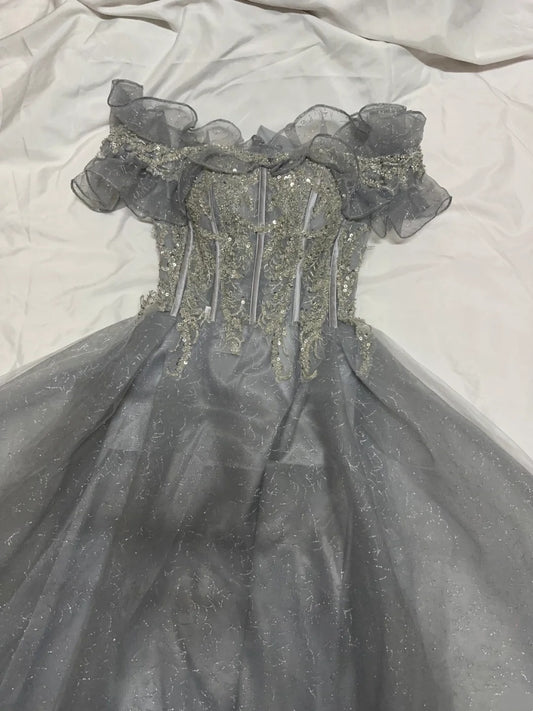 Beauty Prom Dress Off Shoulder Pleated Gala Gown Birthday Party Outfits Tulle Evening Dress    D4915