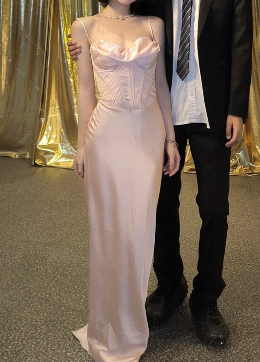 Fashion Prom Dress Light Pink Spaghetti Straps Gala Gown Birthday Party Outfits Evening Dress    D4917