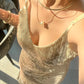 Shiny Prom Dress Gold Sequins V-neck Gala Gown Birthday Party Outfits Evening Dress    D4919