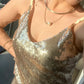 Shiny Prom Dress Gold Sequins V-neck Gala Gown Birthday Party Outfits Evening Dress    D4919