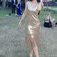 Shiny Prom Dress Gold Sequins V-neck Gala Gown Birthday Party Outfits Evening Dress    D4919