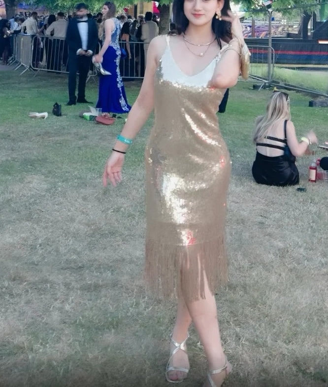 Shiny Prom Dress Gold Sequins V-neck Gala Gown Birthday Party Outfits Evening Dress    D4919