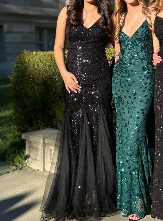 Shiny Prom Dress V-neck Sequins Mermaid Gala Gown Evening Dress Birthday Party Outfits    D4920