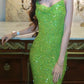 Shiny Prom Dress Green Spaghetti Straps Backless Gala Gown Evening Dress Birthday Party Outfits    D4922