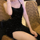 Sexy Prom Dress Black Spaghetti Straps Sequins Backless Gala Gown Evening Dress Birthday Party Outfits    D4923