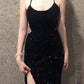 Sexy Prom Dress Black Spaghetti Straps Sequins Backless Gala Gown Evening Dress Birthday Party Outfits    D4923