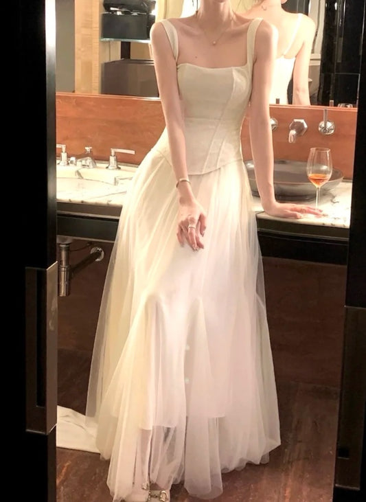 Beauty Prom Dress Spaghetti Straps Tulle Pleated Gala Gown Party Outfits Evening Dress   D4934