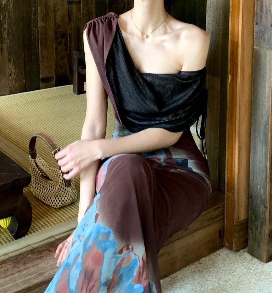 New Arrival Prom Dress One Shoulder Print Mermaid Gala Gown Party Outfits Evening Dress   D4935