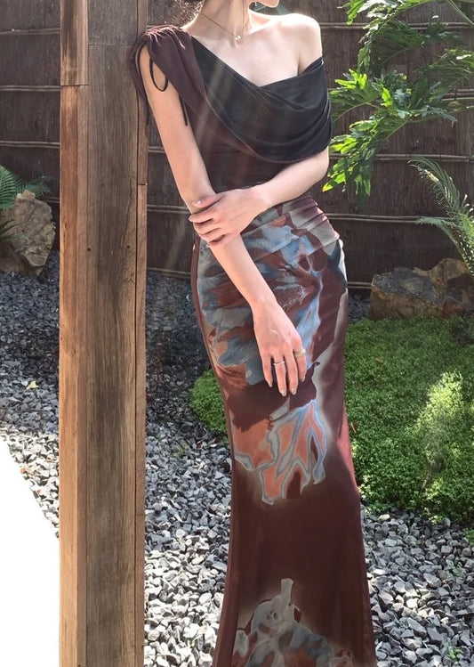 New Arrival Prom Dress One Shoulder Print Mermaid Gala Gown Party Outfits Evening Dress   D4935