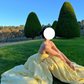 Yellow Prom Dress Strapless Pleated Slit Gala Gown Birthday Party Outfits Evening Dresses   D4938